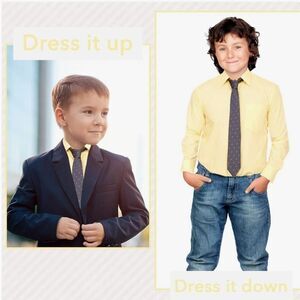 🔸️Yellow Long Sleeve Shirt w/Polka Dot Pocket Square Handkerchief Youth 14-16